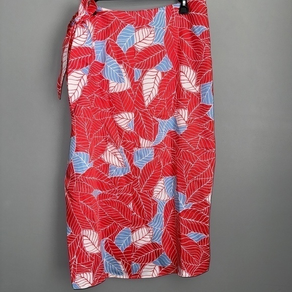 EUC UNTUCKit Wilma Coral Orange Tropical Print Wrap Midi Skirt Size Large - Picture 7 of 8